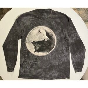 The Mountain Tie Dye Wolf Moon Yin Yang Goth Distressed Long Sleeve T Shirt 3XL